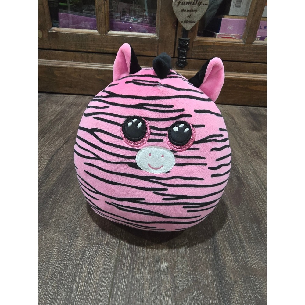Ty Beanie Boos Zoey the Zebra Pink Black Striped Round Squishy Plush Toy 8 inch